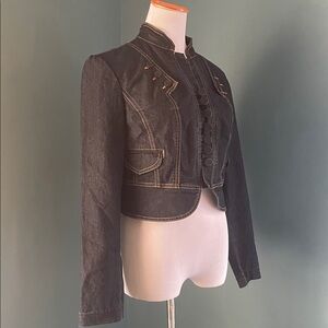 Bisou Bisou Dark blue jean cropped military jacket Y2K RARE